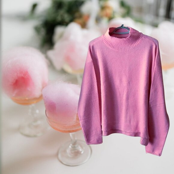 💝 🌸Cute Design Lab Lord & Taylor Moch Neck Cotton Candy Pink Sweater - Picture 4 of 13